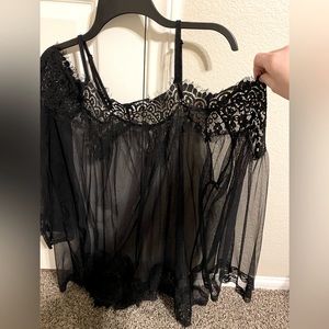 Off the Shoulder Mesh and Lace Lingerie